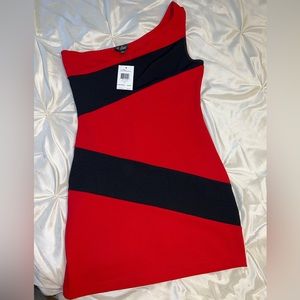 GUESS Red & Black one shoulder dress! Brand New w tags! Size Medium!